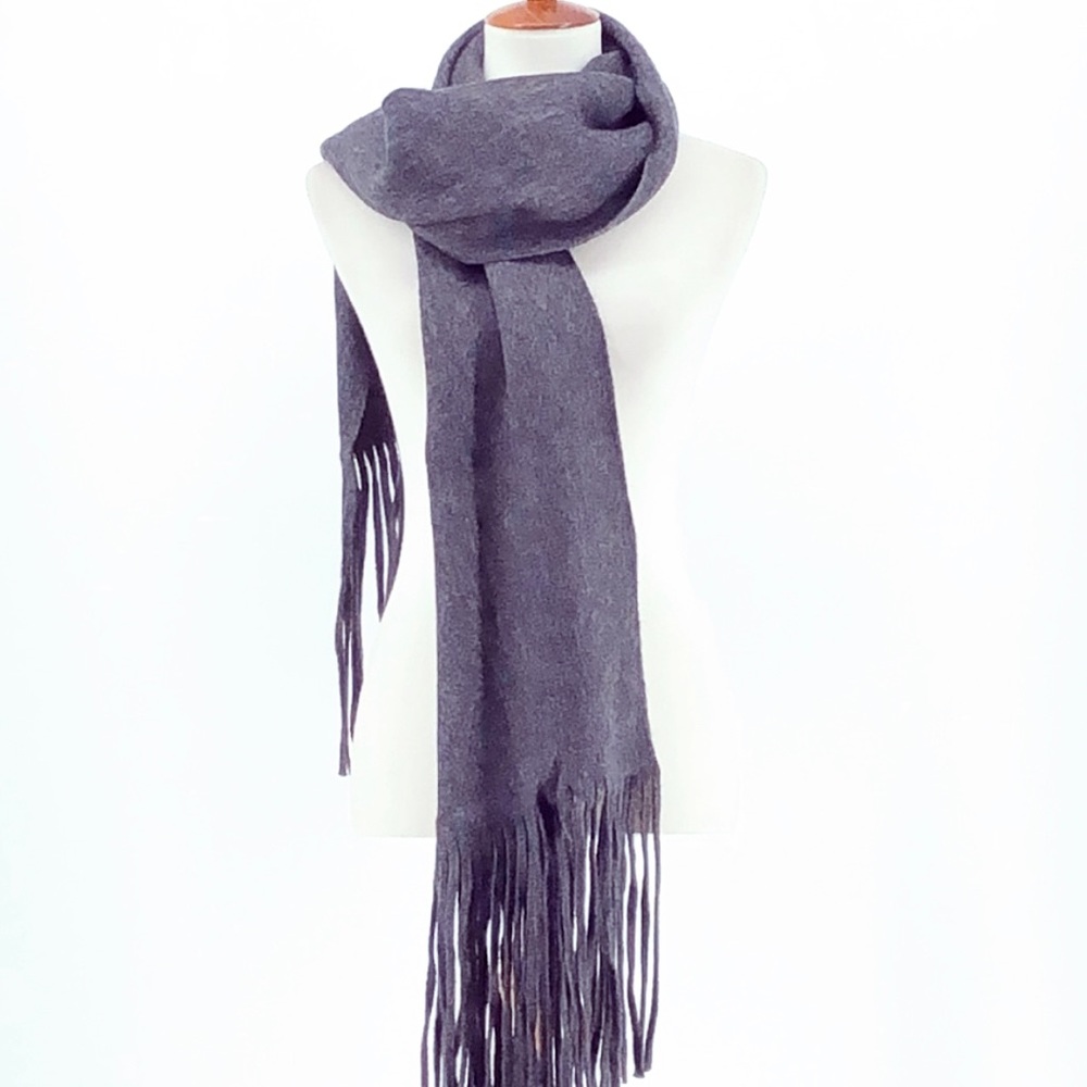 Lucky Brand Wide Fringe Solid Brushed Scarf (Charcoal Grey)
